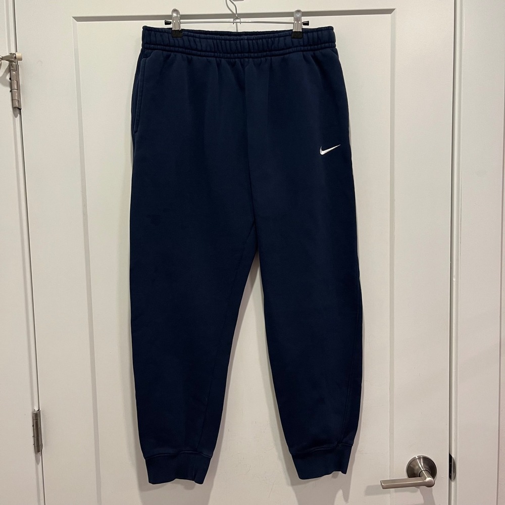 Nike Mens Fleece Joggers Navy Blue Swoosh Sweatpants Size L 8/12